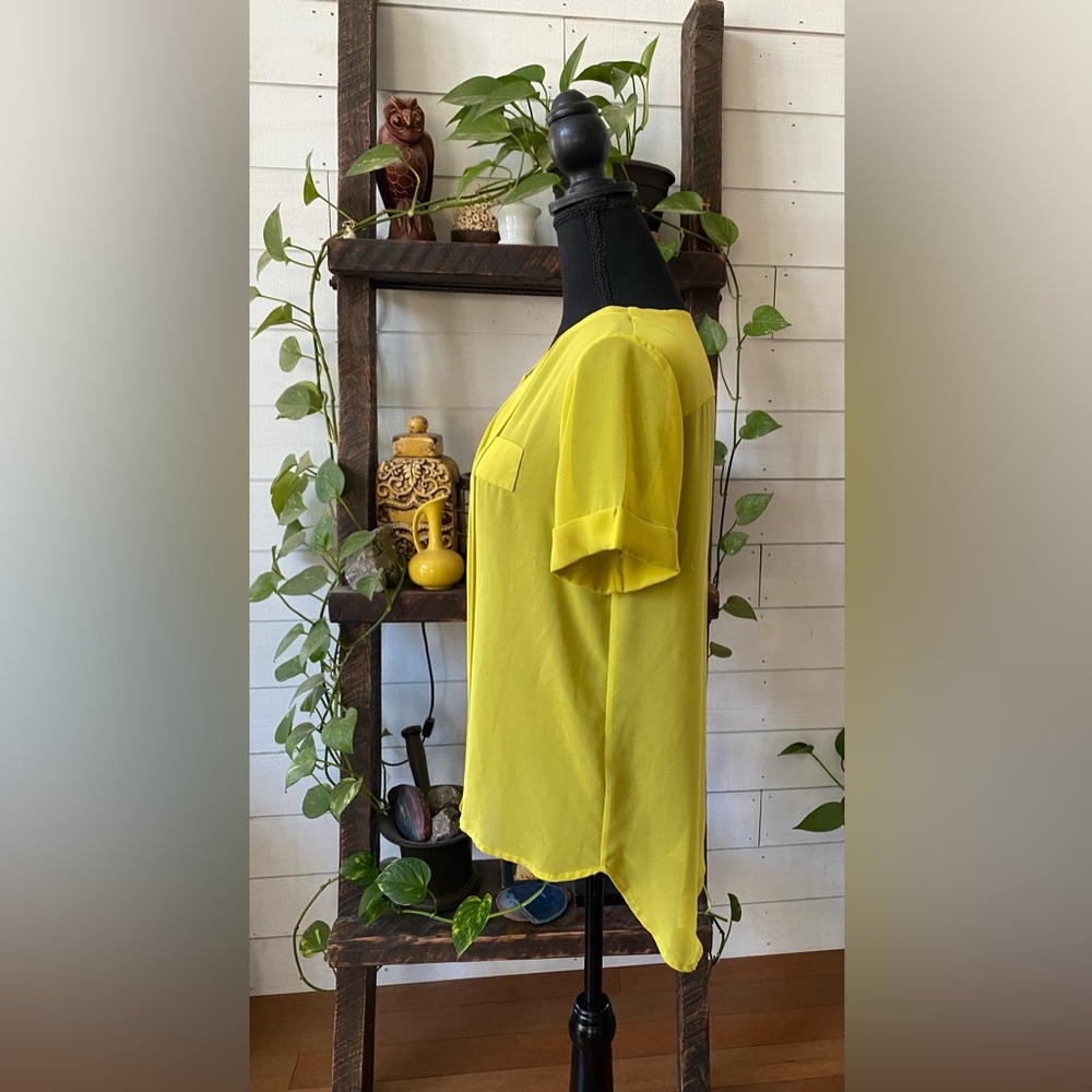 W118 by Walter Baker: Yellow Pleated Relaxed Blouse with Cuff Sleeves - Picture 15 of 17